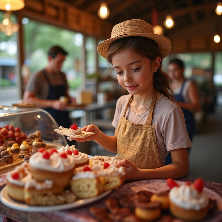 Confeiteira oferecendo degustações e brindes.