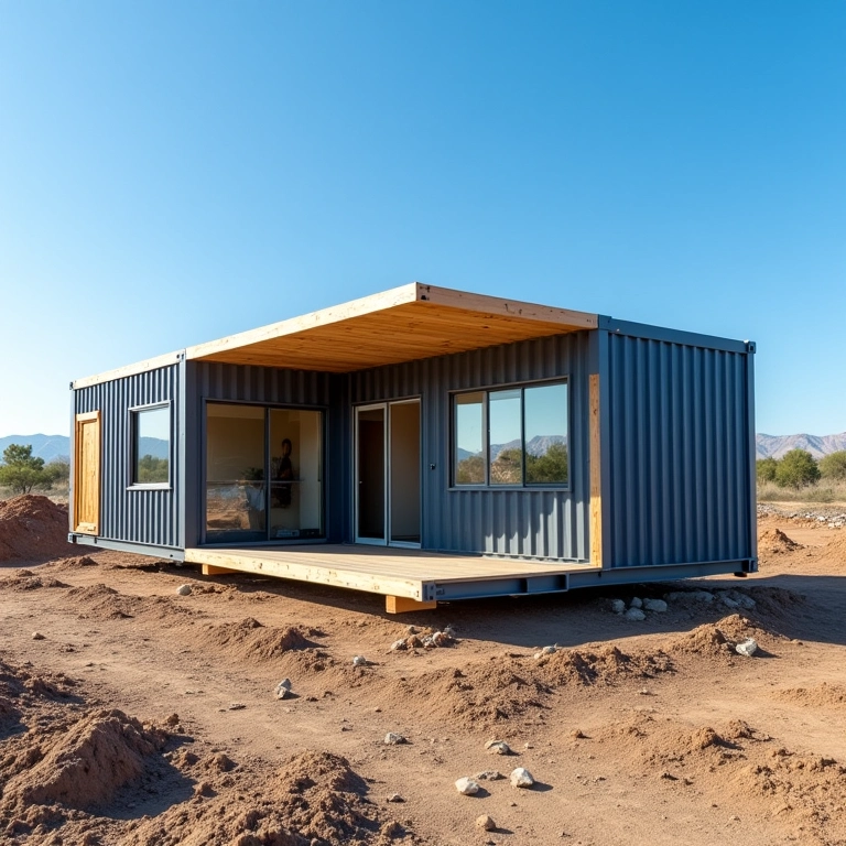 Construção rápida de casa container em time-lapse.