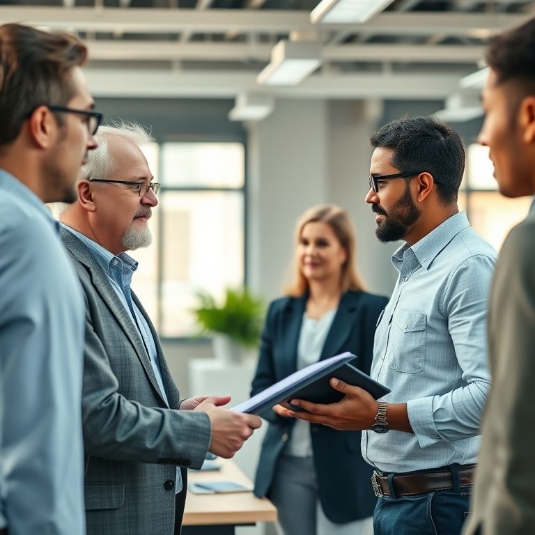 Consultora(e)  aconselhando empresário sobre estratégias de sustentabilidade.