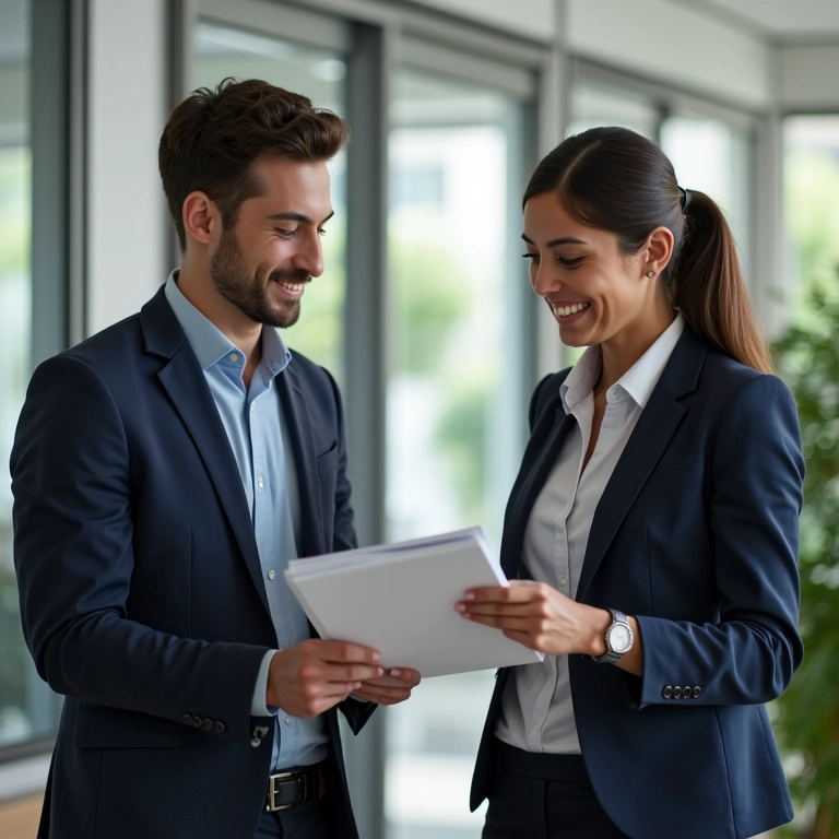 Contador auxiliando um MEI com documentos, representando a busca por ajuda profissional.