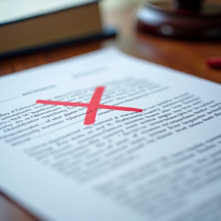 Contrato com marca de 'X' vermelha, simbolizando problemas em contratos no Mercúrio retrógrado.