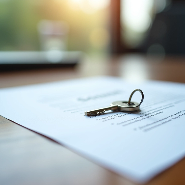 Contrato e chave sobre a mesa, representando garantias para um empréstimo.