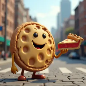 Cookie de internet amigável oferecendo uma fatia de torta, representando a dualidade dos cookies.
