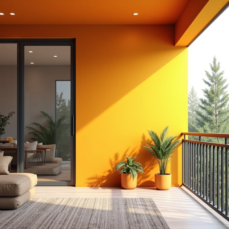 Cores vibrantes da Suvinil em paredes de sala e varanda integradas.