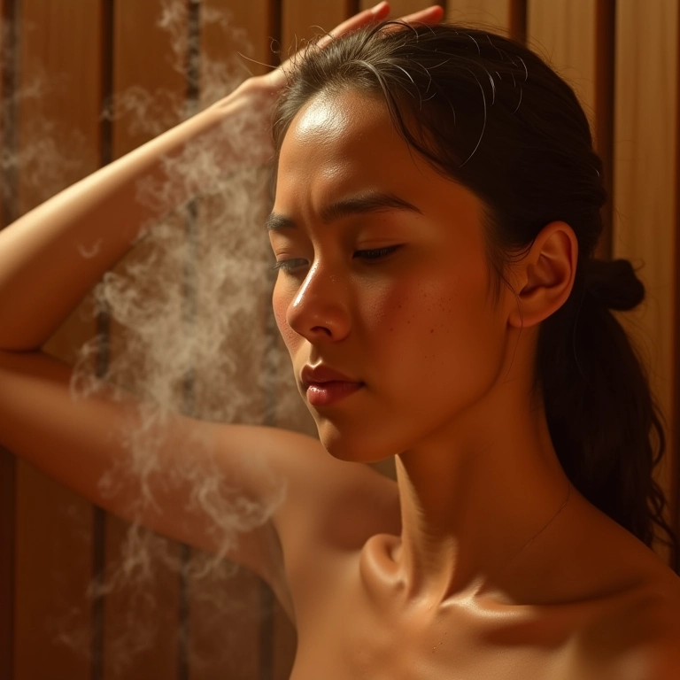 Corpo suando na sauna a vapor, eliminando toxinas do organismo.