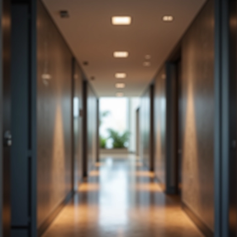 Corredor com sensores de presença ativando a iluminação.