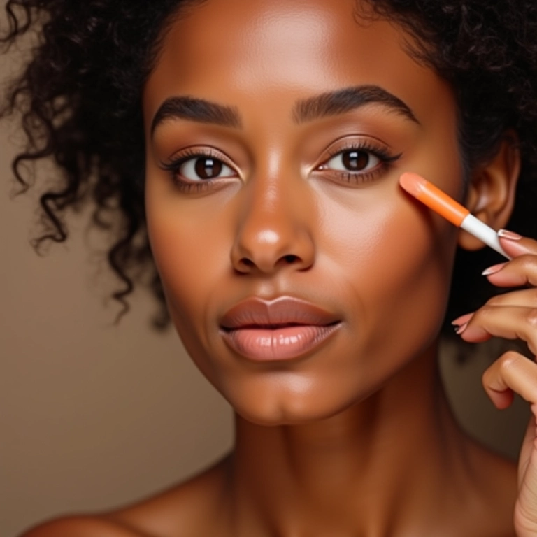 Corretivo salmão/laranja para olheiras amarronzadas e manchas escuras.