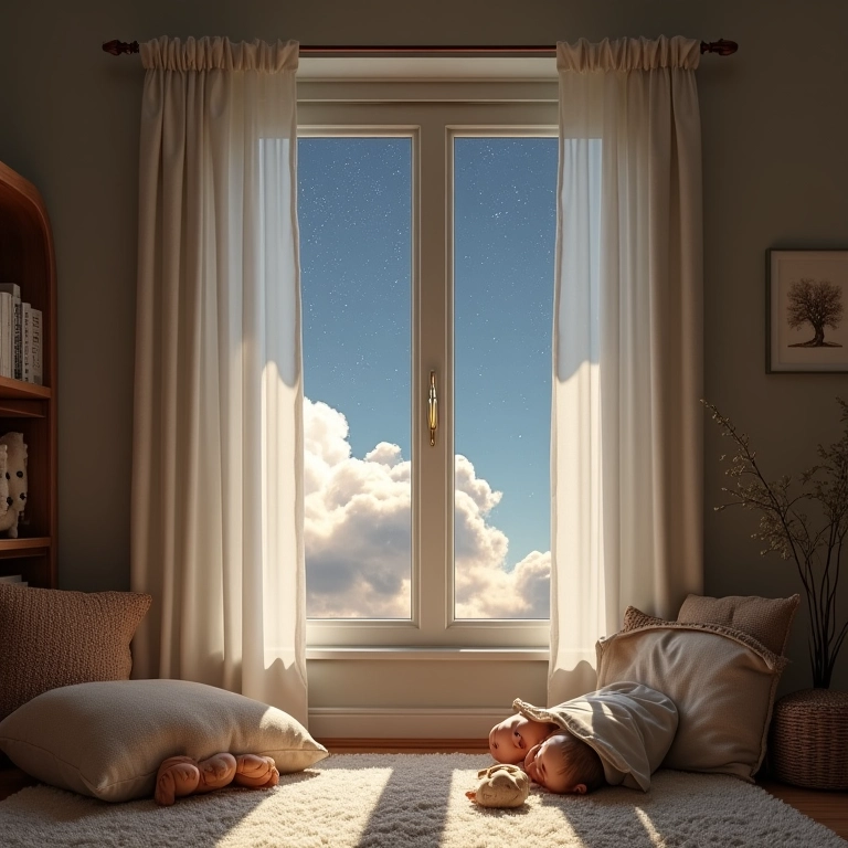 Cortinas blackout no quarto do bebê, garantindo escuridão total para o sono.