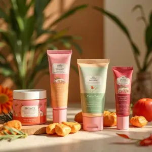 Cosméticos sólidos em embalagens sustentáveis e coloridas.
