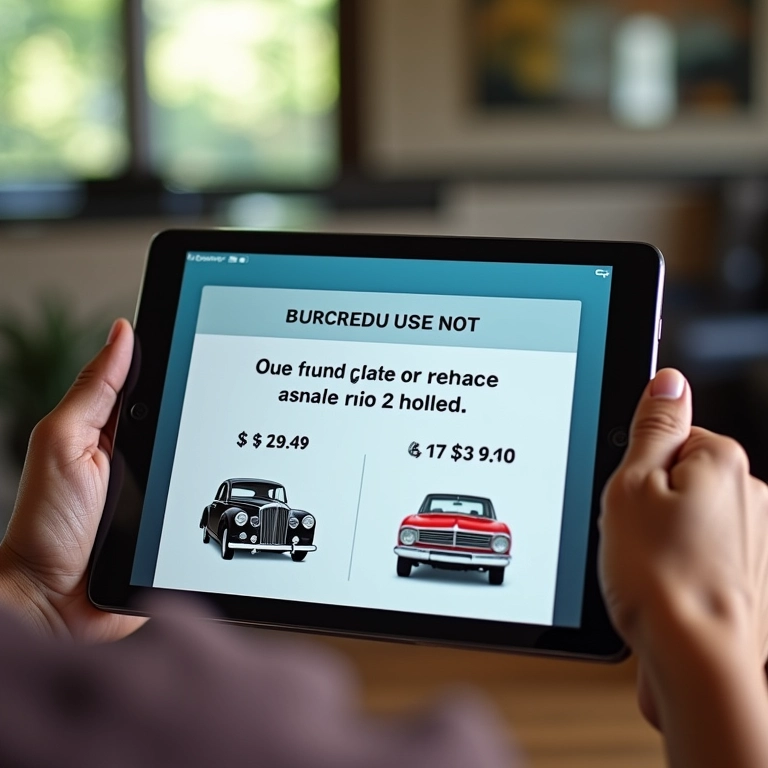 Cotação de seguro mostrando valor alto para carro fora de linha em tablet.