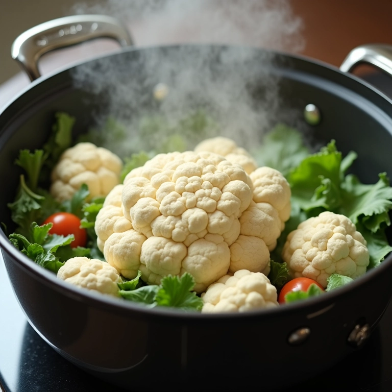 Couve-flor cozinhando no vapor.