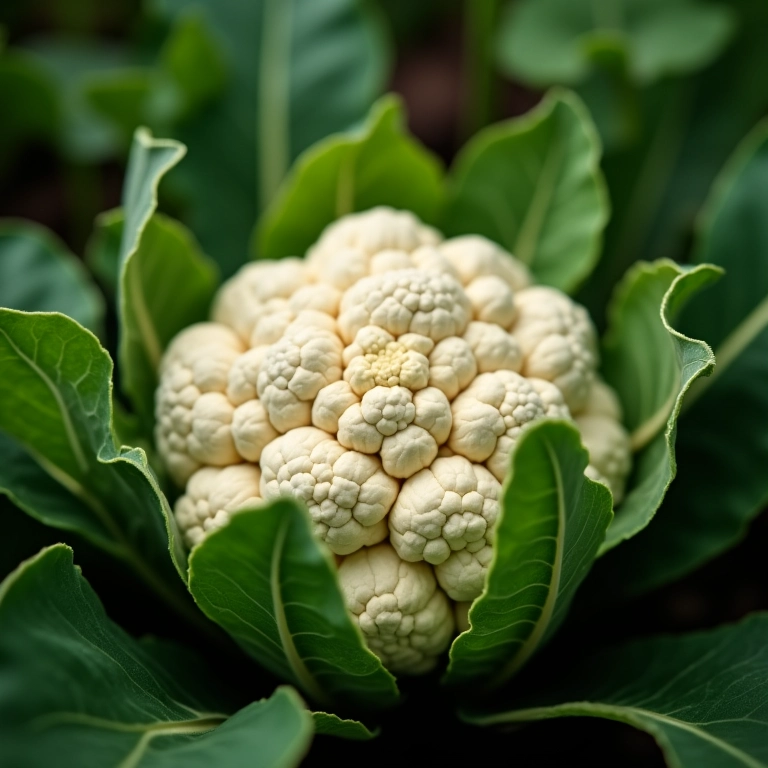 Couve-flor fresca em horta ensolarada.