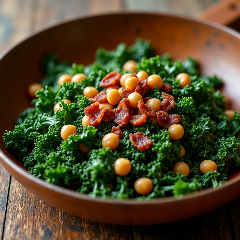 Couve refogada com alho e bacon (opção vegana com grão de bico).