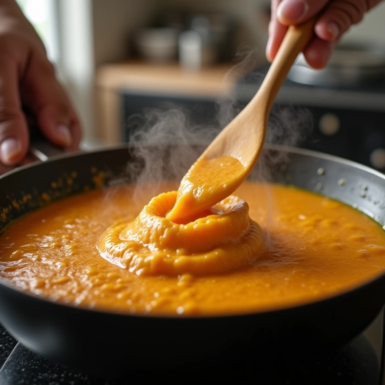 Couve refogada com ovo sendo preparada por um especialista.