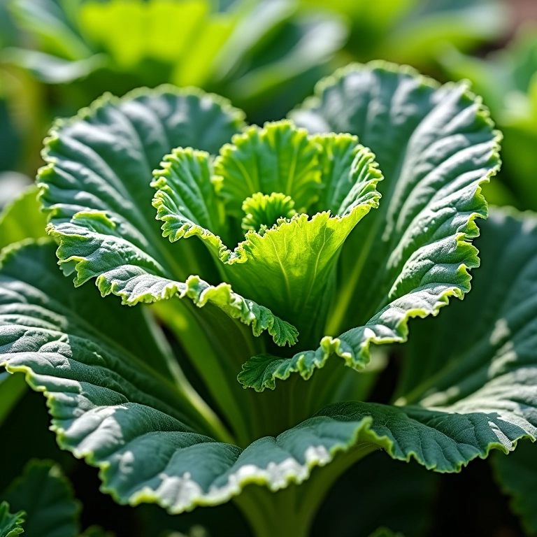 Couve vibrante na horta de verão.