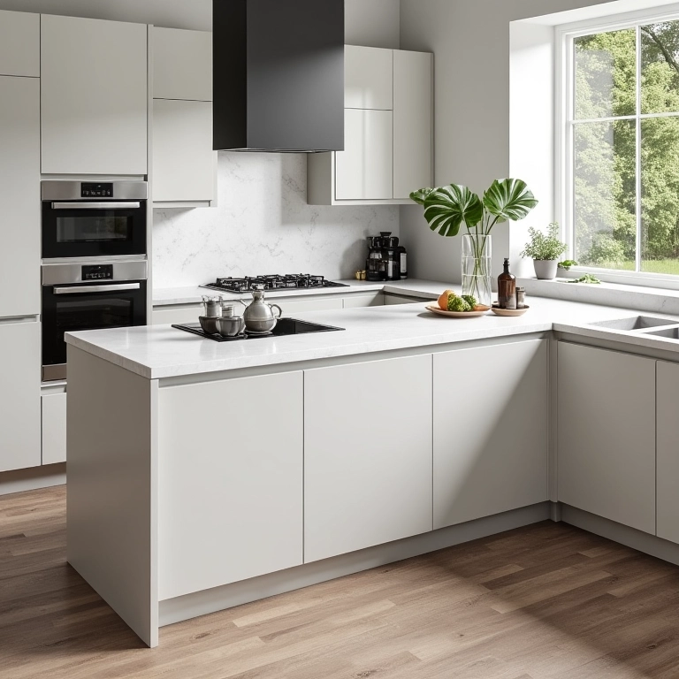 Cozinha moderna com bancadas de quartzo Silestone, destacando sua popularidade entre designers.