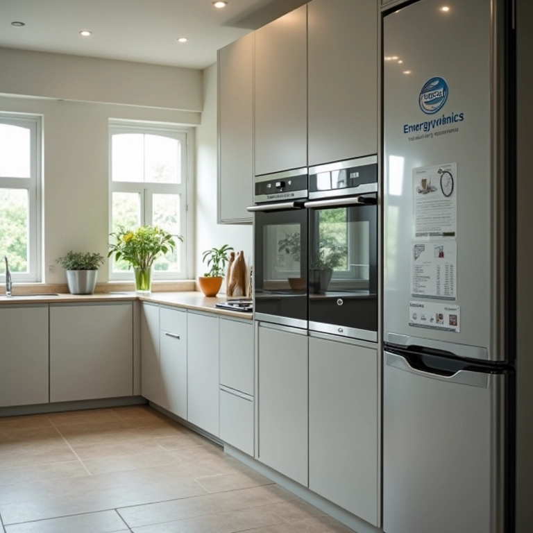 Cozinha moderna com eletrodomésticos com selo Procel.