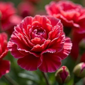 Cravos coloridos em plena floração com gotas de orvalho.