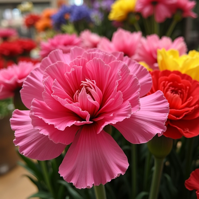 Cravos frescos à venda em uma floricultura.