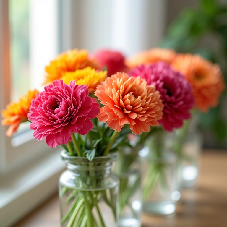 Cravos soltos em vasos pequenos e charmosos.