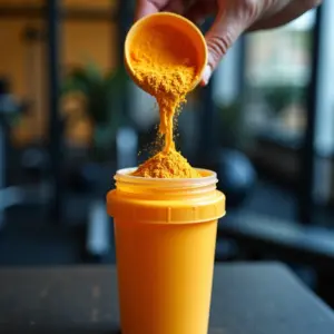 Creatina: O Guia Definitivo de Como Tomar e Seus Efeitos Creatina sendo preparada em um shaker de academia.