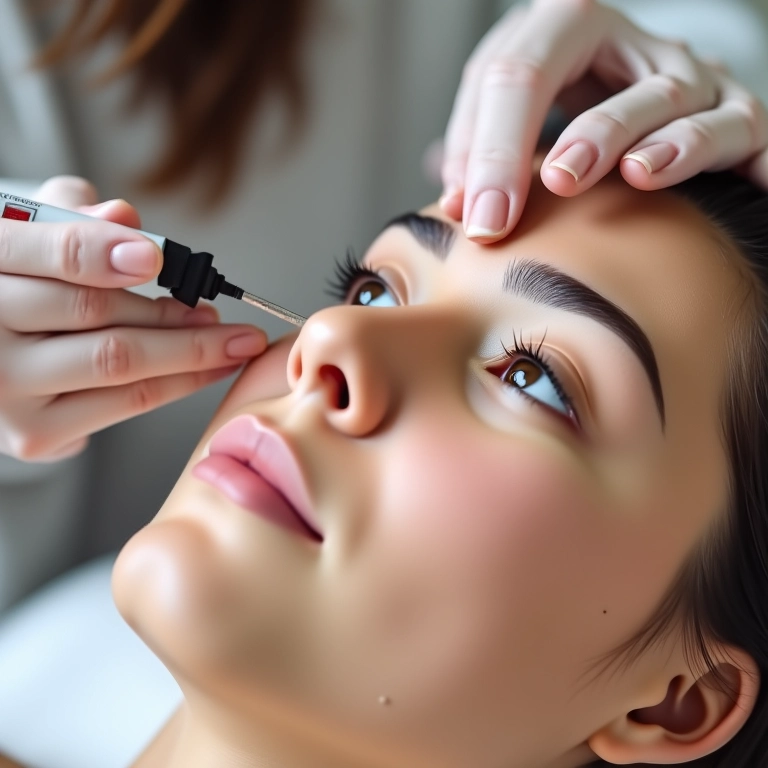 Creme cicatrizante Bepantol Derma sendo aplicado nas sobrancelhas micropigmentadas.