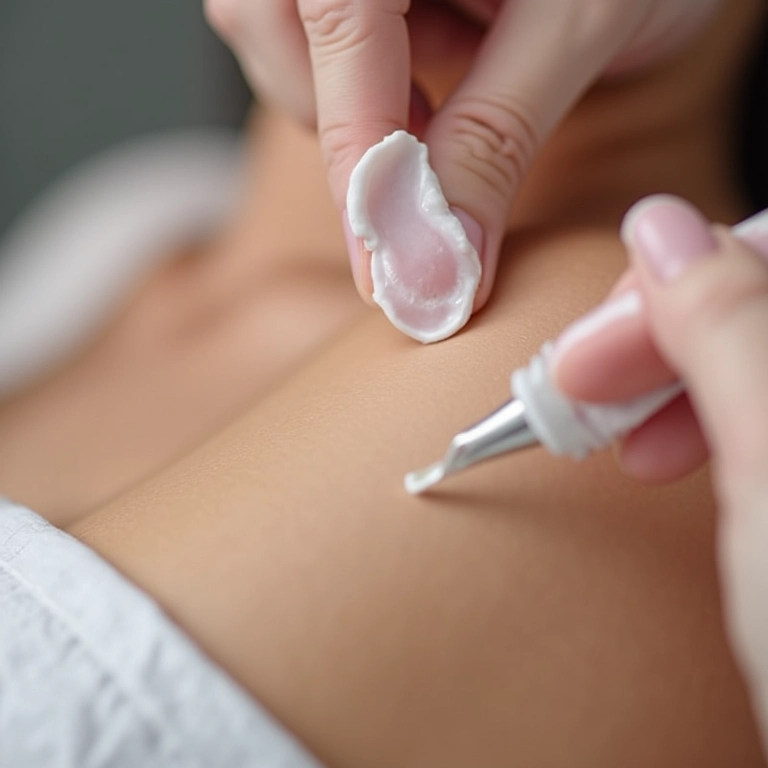 Creme cicatrizante Cicatricure: detalhe da aplicação para tratamento de cicatrizes.