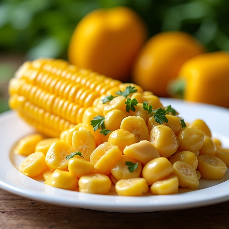 Creme de milho com frango em prato branco com pimenta brasileira.