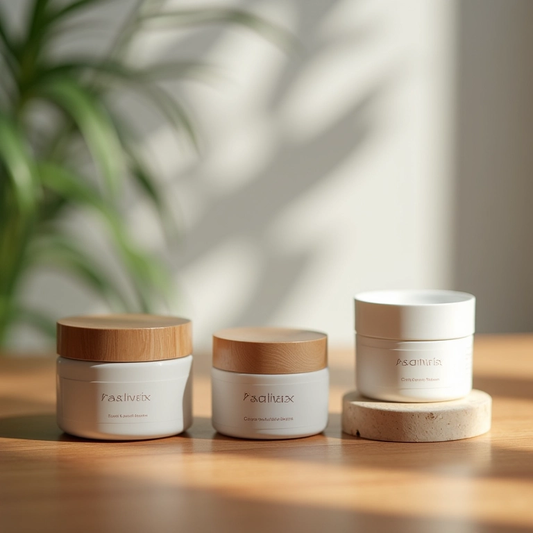 Cremes e pomadas para tratamento tópico da psoríase em mesa de madeira.