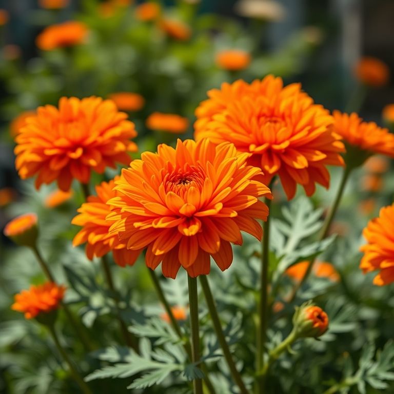 Crisântemos laranjas cheios de energia.