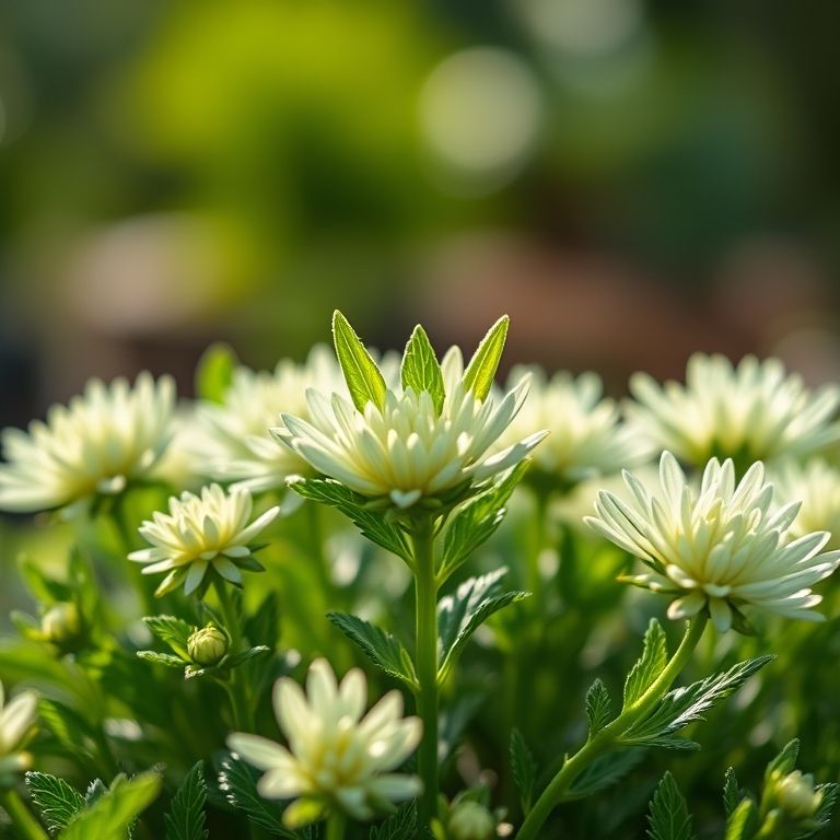 Crisântemos verdes brotando.