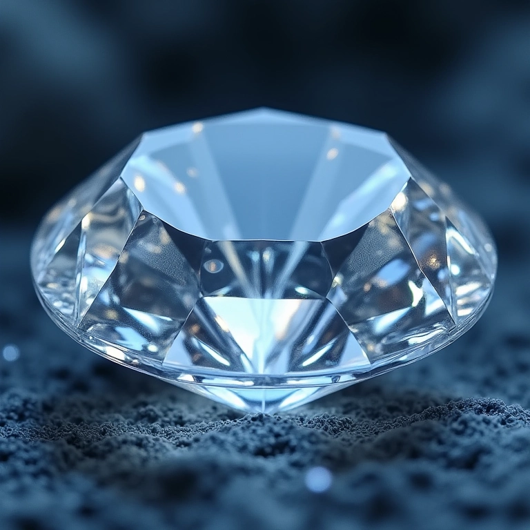 Cristal de diamante mostrando a ausência de planos de clivagem, uma característica crucial para sua dureza.