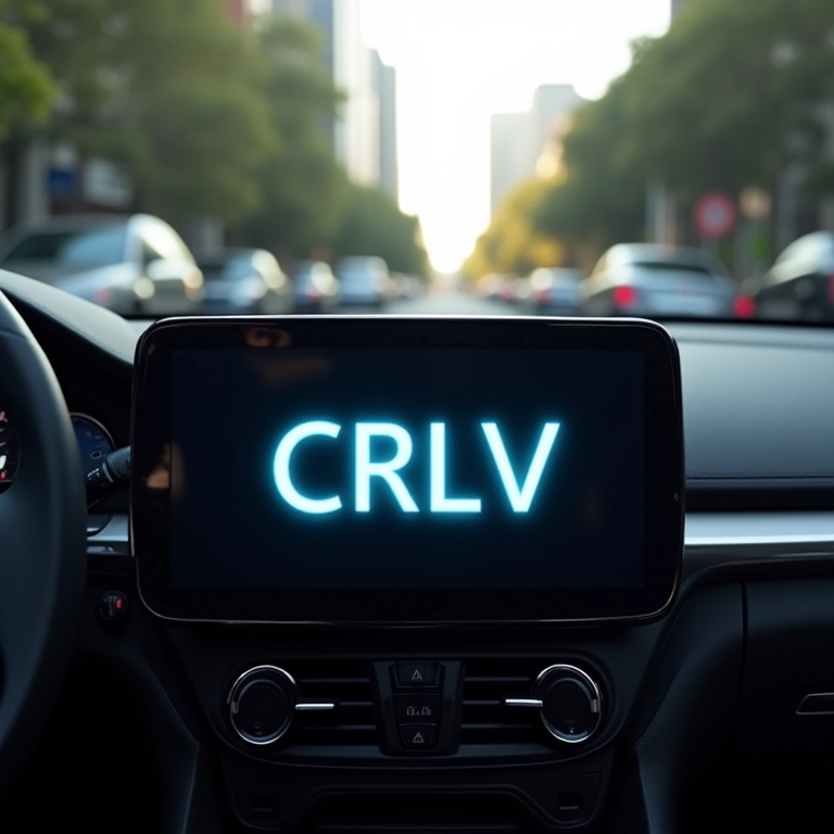 CRLV exibido na tela do painel do carro.