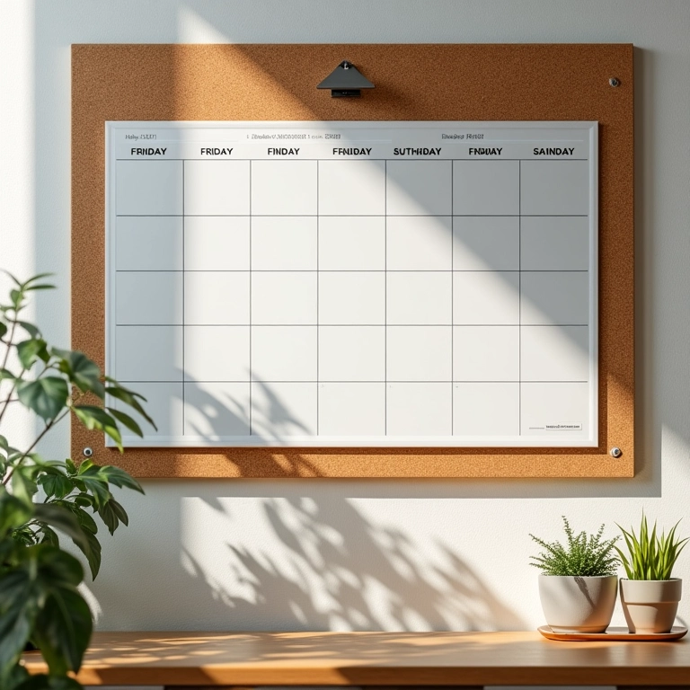 Cronograma semanal detalhado em quadro de cortiça.