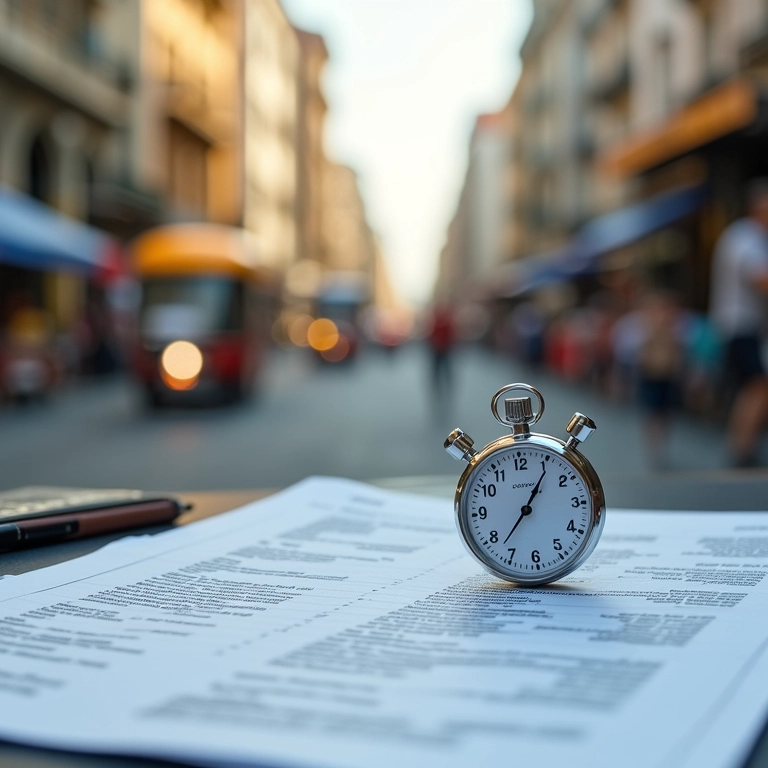 Cronômetro em mesa com documentos da transição MEI para ME, representando o tempo necessário para o processo.