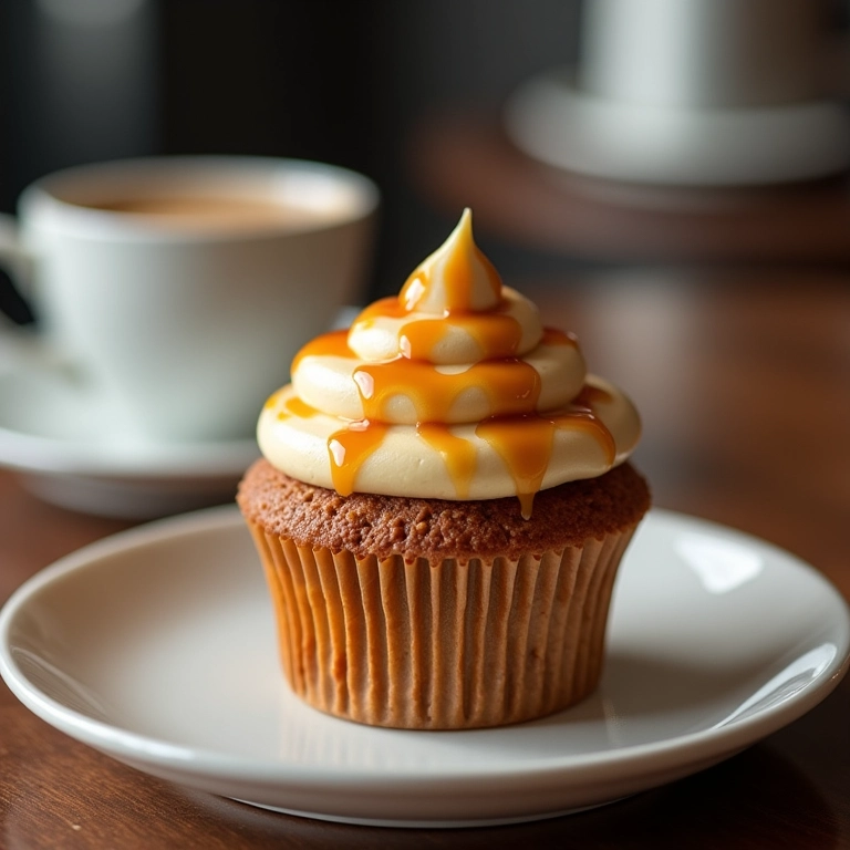 Cupcake de café com calda de caramelo salgado.