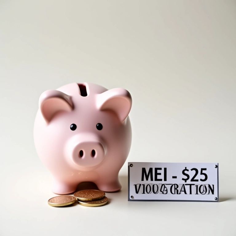 Custo mensal para ser MEI representado por um cofrinho com moedas.