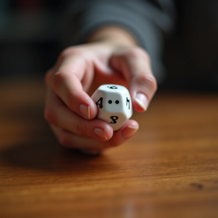 Dado de seis lados rolando sobre a mesa, mostrando o número 4.