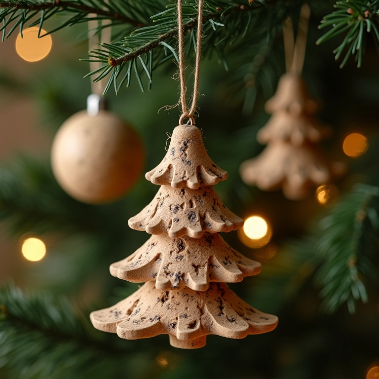 Decoração de Natal sustentável com rolhas de cortiça em um ambiente brasileiro.