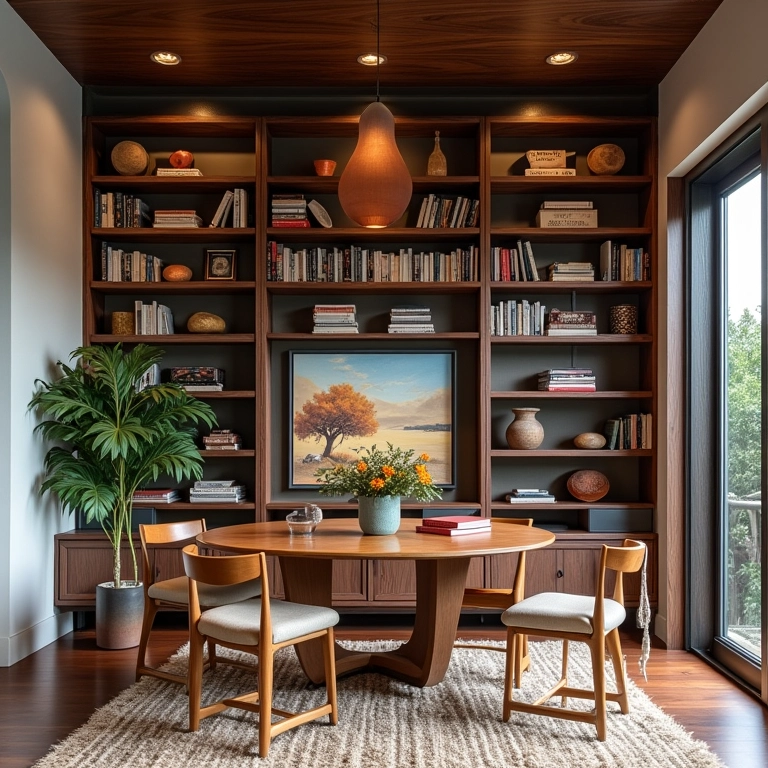 Decoração personalizada em uma biblioteca particular.