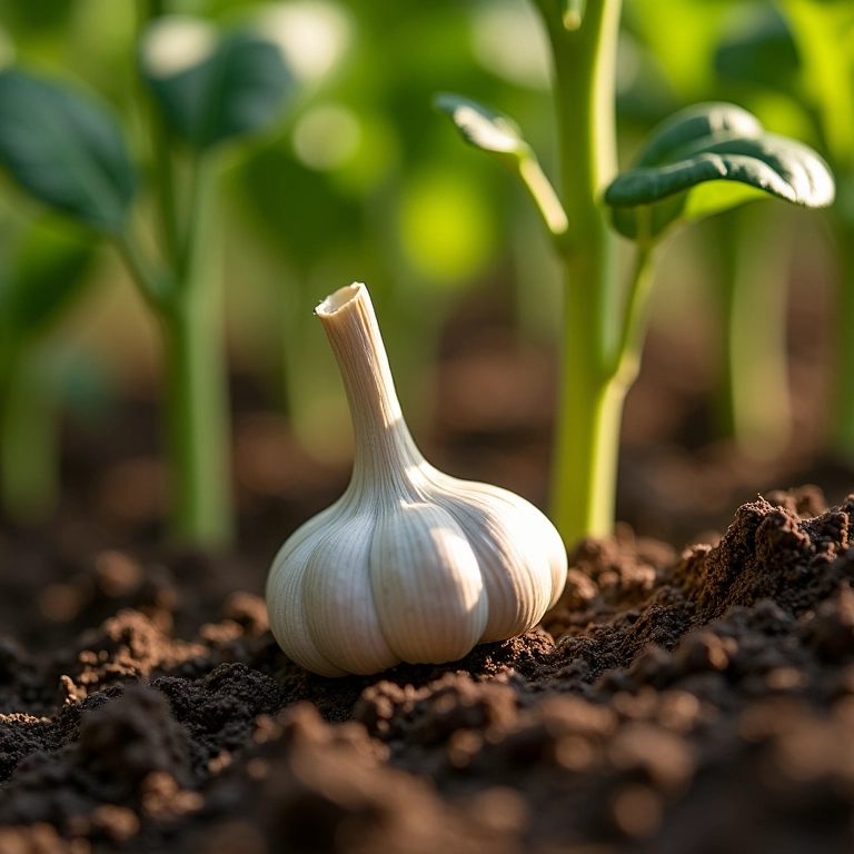 Dentes de alho plantados estrategicamente entre os tomateiros.