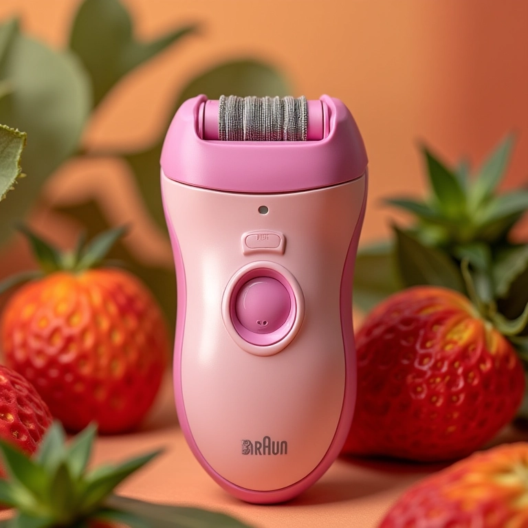 Depilador elétrico Braun Silk-épil 9 em um fundo vibrante no estilo Farm Rio.