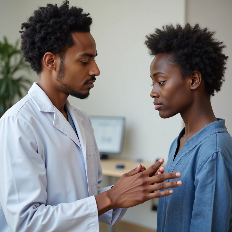 Dermatologista explicando tratamento MMP capilar para paciente.