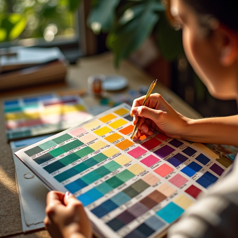 Designer brasileira selecionando cores para a paleta da marca.