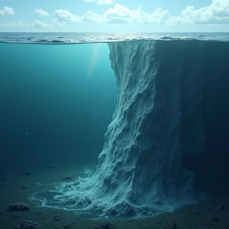 Deslizamento de terra submarino causando um tsunami.