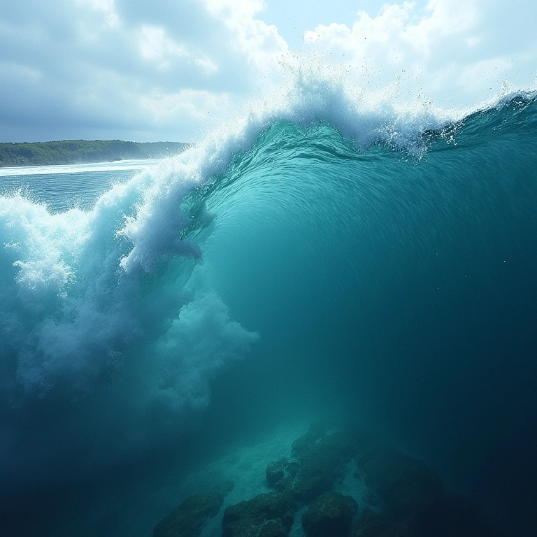 Deslizamento de terra submarino gerando um tsunami.