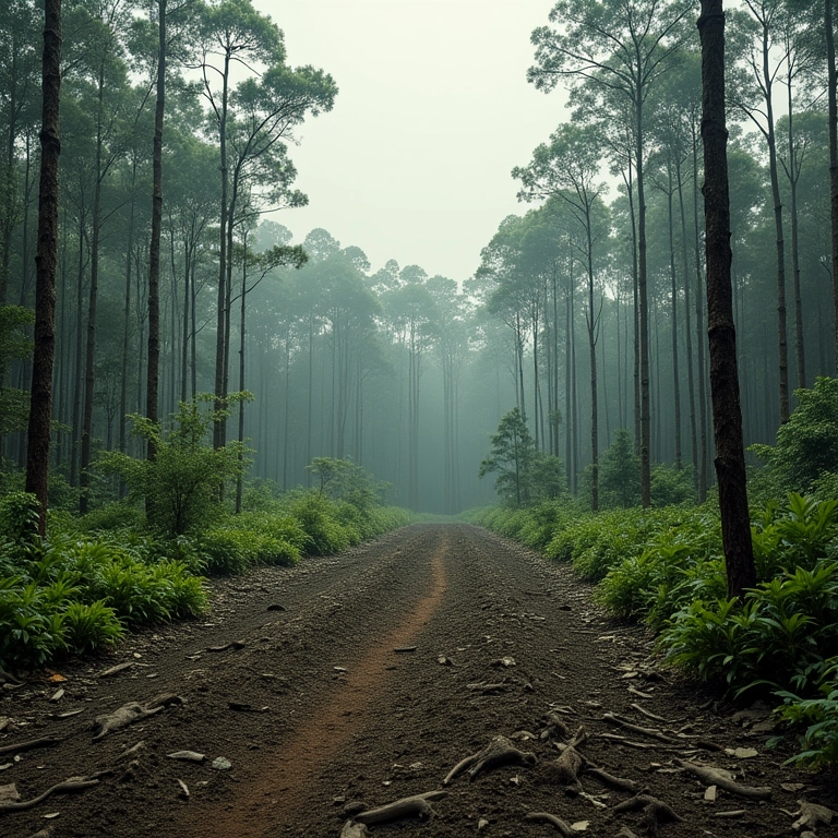 Desmatamento na Amazônia, mostrando árvores queimadas e terra devastada.