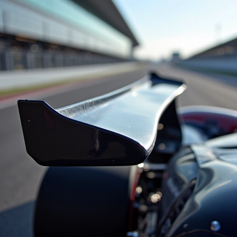 Detalhe de aerofólio tipo asa em carro de corrida.