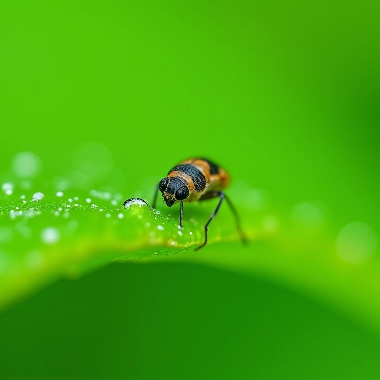 Detalhe de folha com praga de tripes.