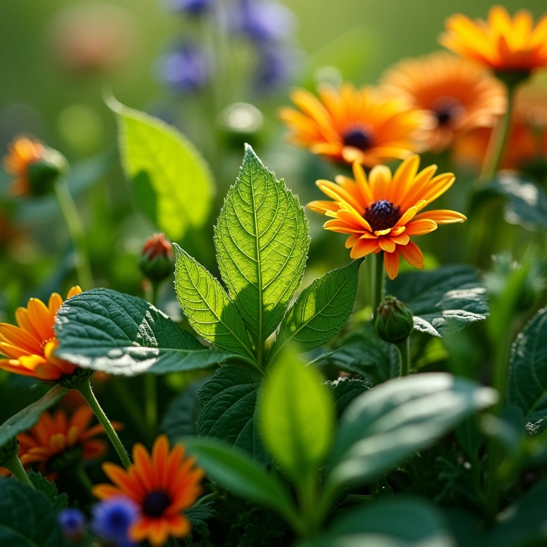 Detalhe de um jardim sensorial, estimulando a criatividade através de texturas e cores.